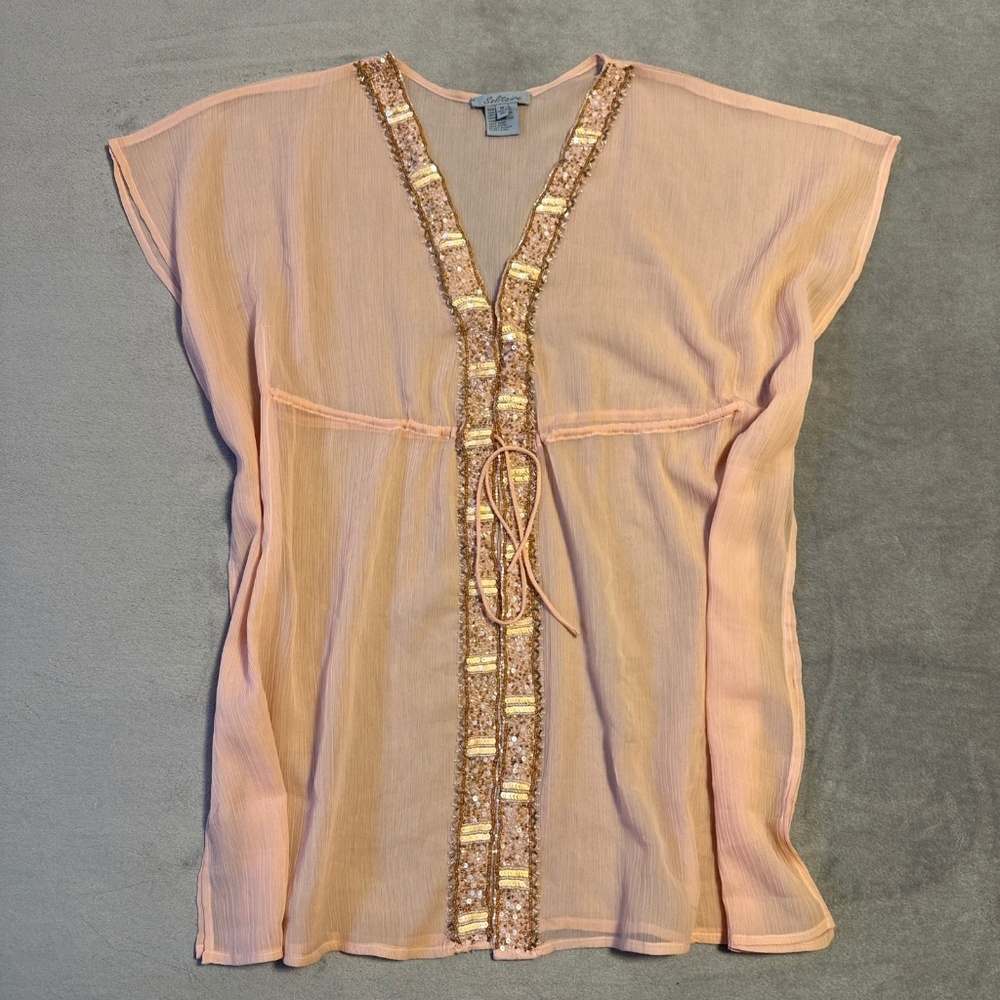 Boho Chic Solitaire Swim Cover-Up Pink Sheer Women's Medium Beach Resort Glam